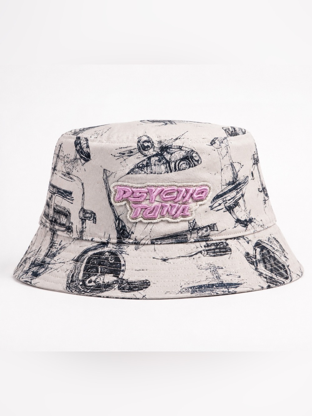 Psycho Tuna Bucket Hat Sketch Print Pink Logo One Size Y2K